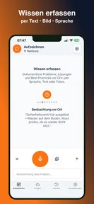 FieldFix-App beim Aufzeichnen: Erfassen per Sprache, Text oder Foto